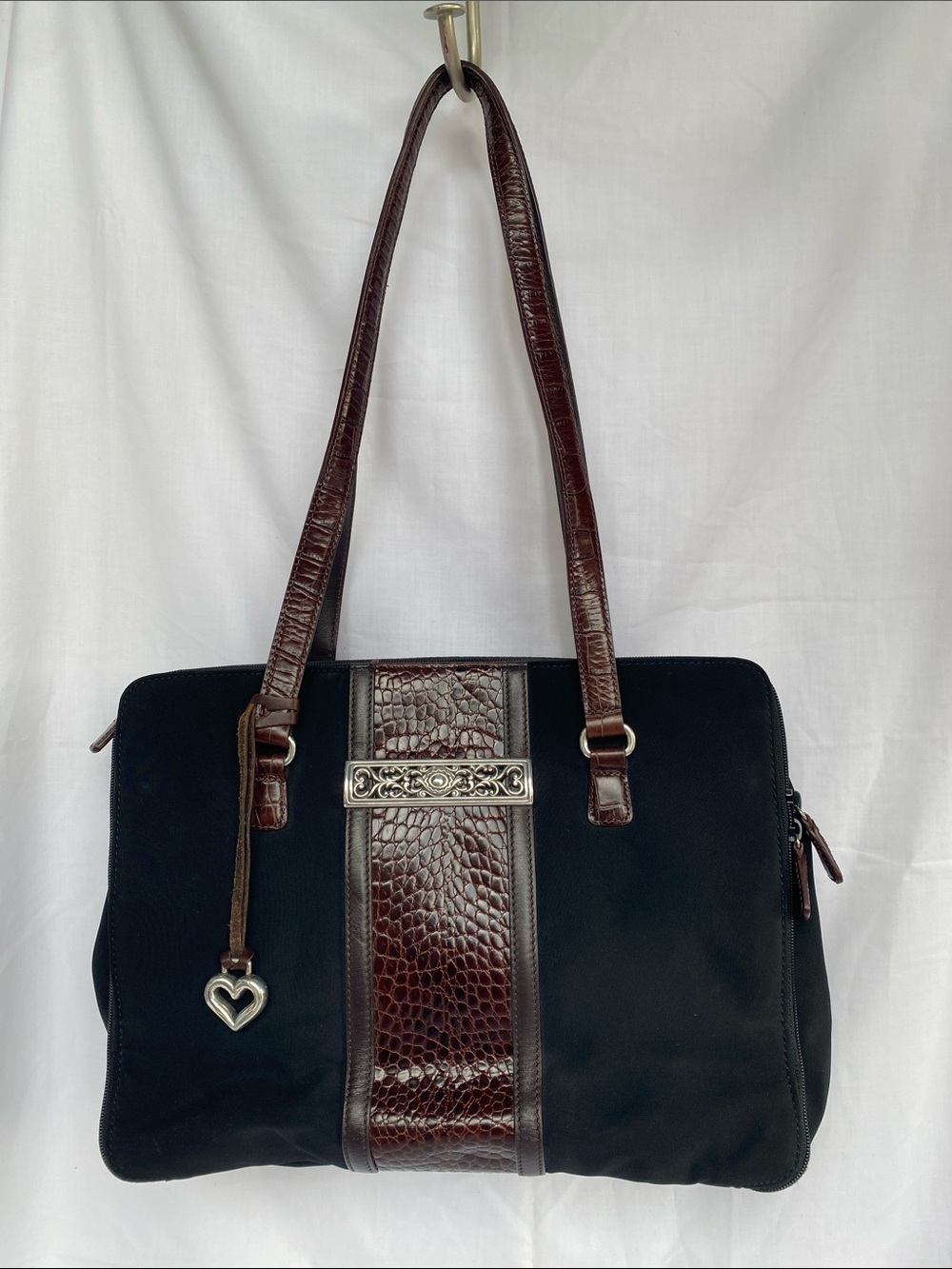 Brighton One World Classic Black and Brown Organizer Shoulder Bag